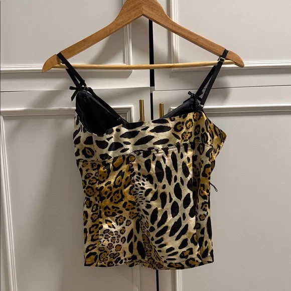 Guess Leopard Print Satin Corset Cami in Gold and Black - Picture 2 of 2